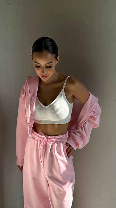 Жіночий прогулянковий оверсайз костюм-двійка: кофта та штани двонитка Барбі Одеса - фото 2