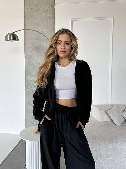 Жіночий повсякденний костюм-двійка: кофта та штани велюр Чорний, 42/44 Одеса - фото 9