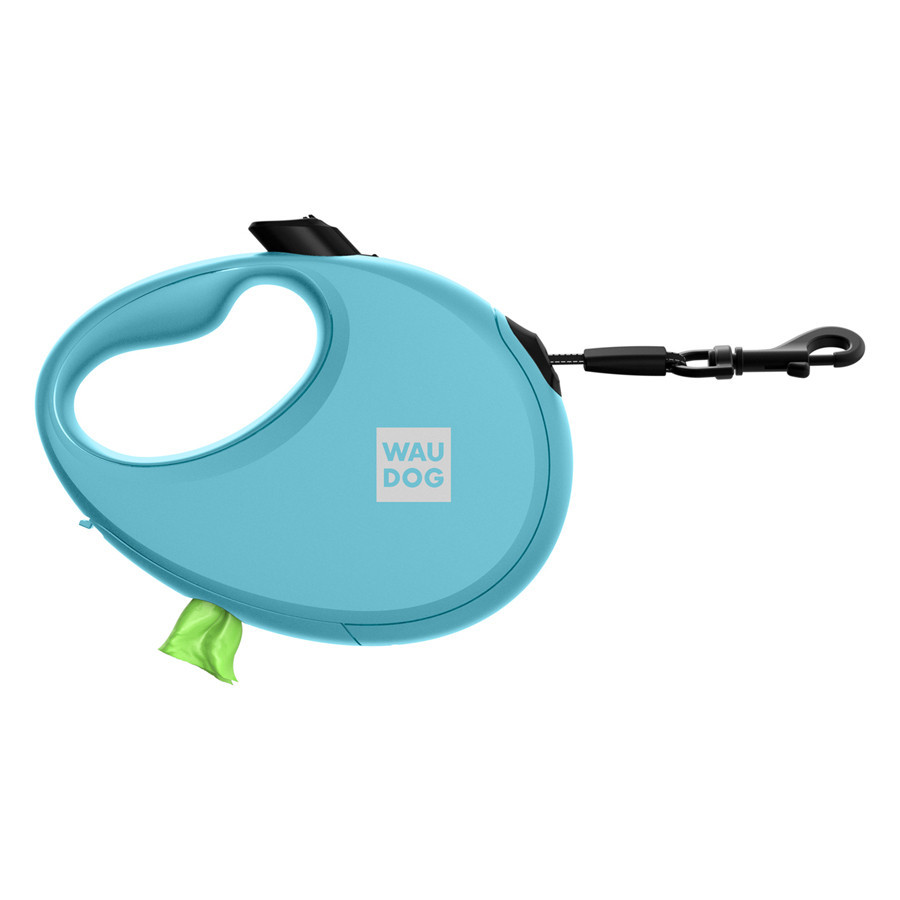 Поводок-рулетка для собак WAUDOG R-leash с контейнером для пакетов, светоотражающая лента, L, до 40 кг, 5 м, голубой Киев - изображение 2