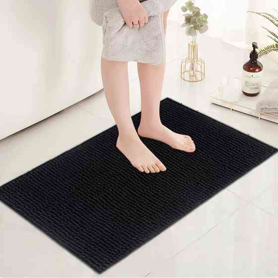 Коврик для ванны и душа Bathlux длинный мягкий ворс прорезиненный, нескользящий Черный Каменец-Подольский