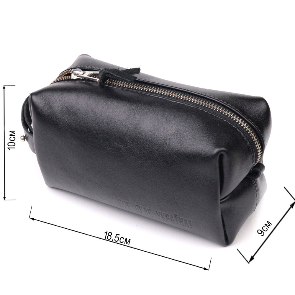 Косметичка середнього розміру з гладкої шкіри на блискавці Україна GRANDE PELLE 16764 Чорна Київ - фото 8