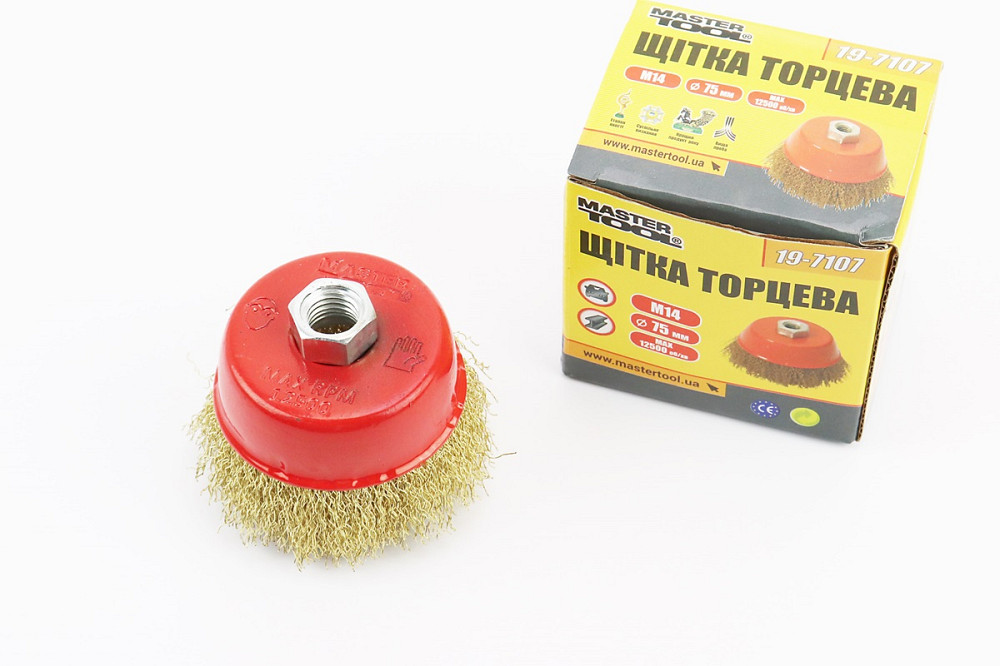 Щітка торцева М14 D-75мм з латунованого рифленого дроту 19-7107 Киев - изображение 1
