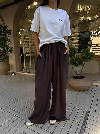 Жіночі базові об'ємні штани в стилі оверсайз турецький велюр Шоколад Одеса