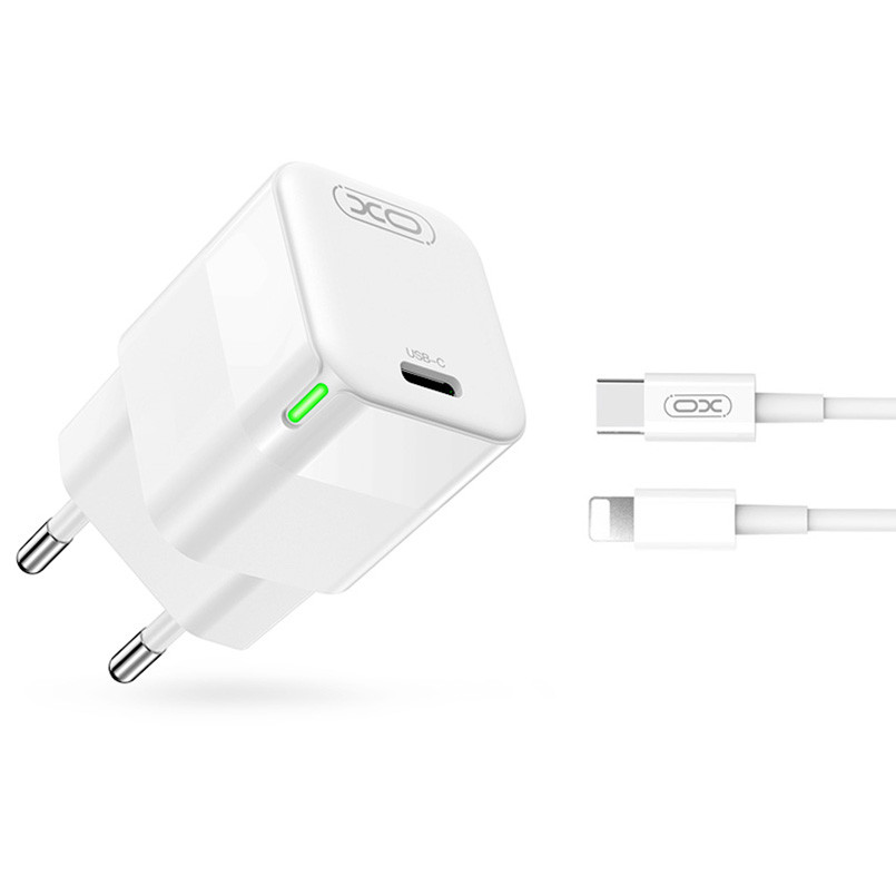 Мережевий зарядний пристрій XO CE06 PD 30W GaN + Lightning кабель білий Львів - фото 1