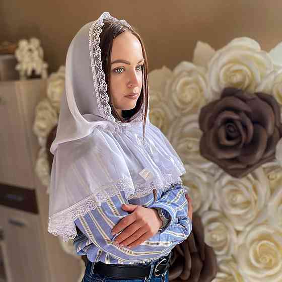 Женский палантин для посещения храма, церкви, монастыря, обряда крещения, венчания кружевной шифоновый платок на голову в церковь Оберег 80*120 см Bet Кривой Рог