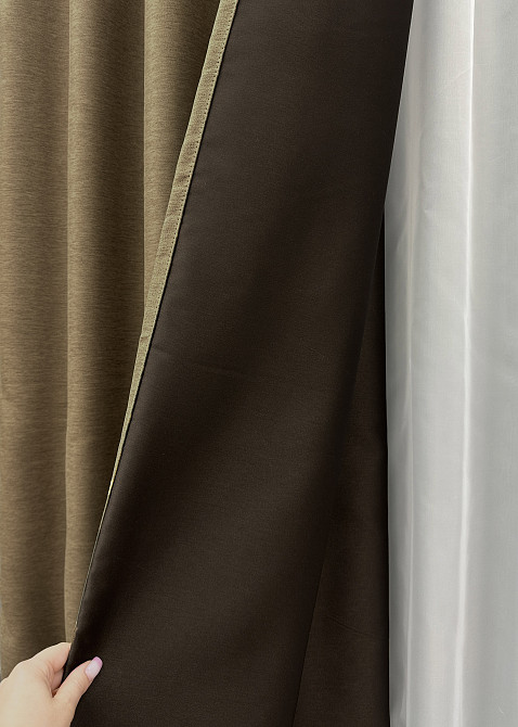 Комплект коротких штор VR-Textil Блэкаут двусторонний Eclipsе № 1795ш Миндальный 130х160 см 2 шт (39-989) Киев - изображение 7