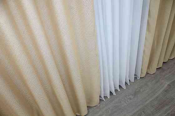 Шторна тканина, льон-блекаут з фактурою "Льон мішковина" колір бежевий 1162ш Київ