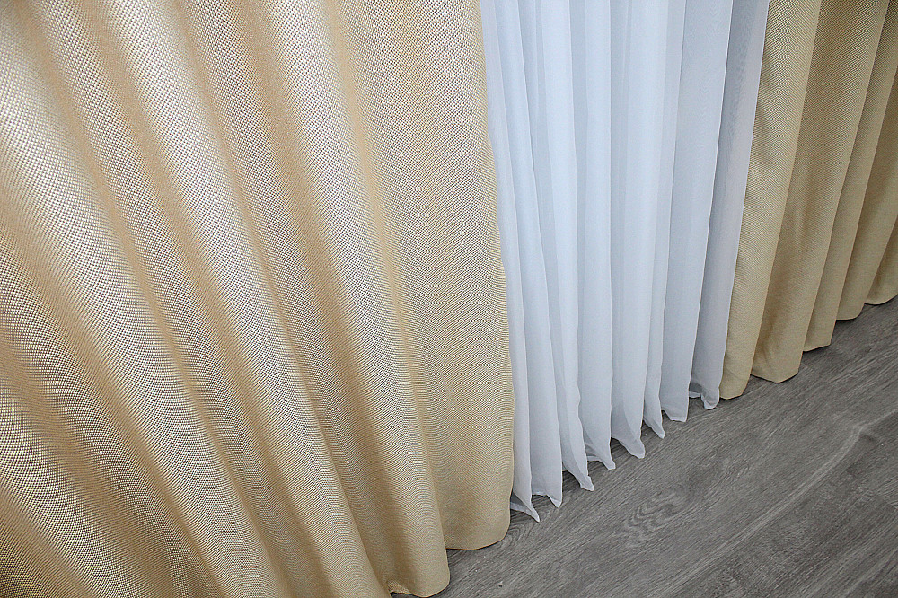 Шторна тканина, льон-блекаут з фактурою "Льон мішковина" колір бежевий 1162ш Київ - фото 4
