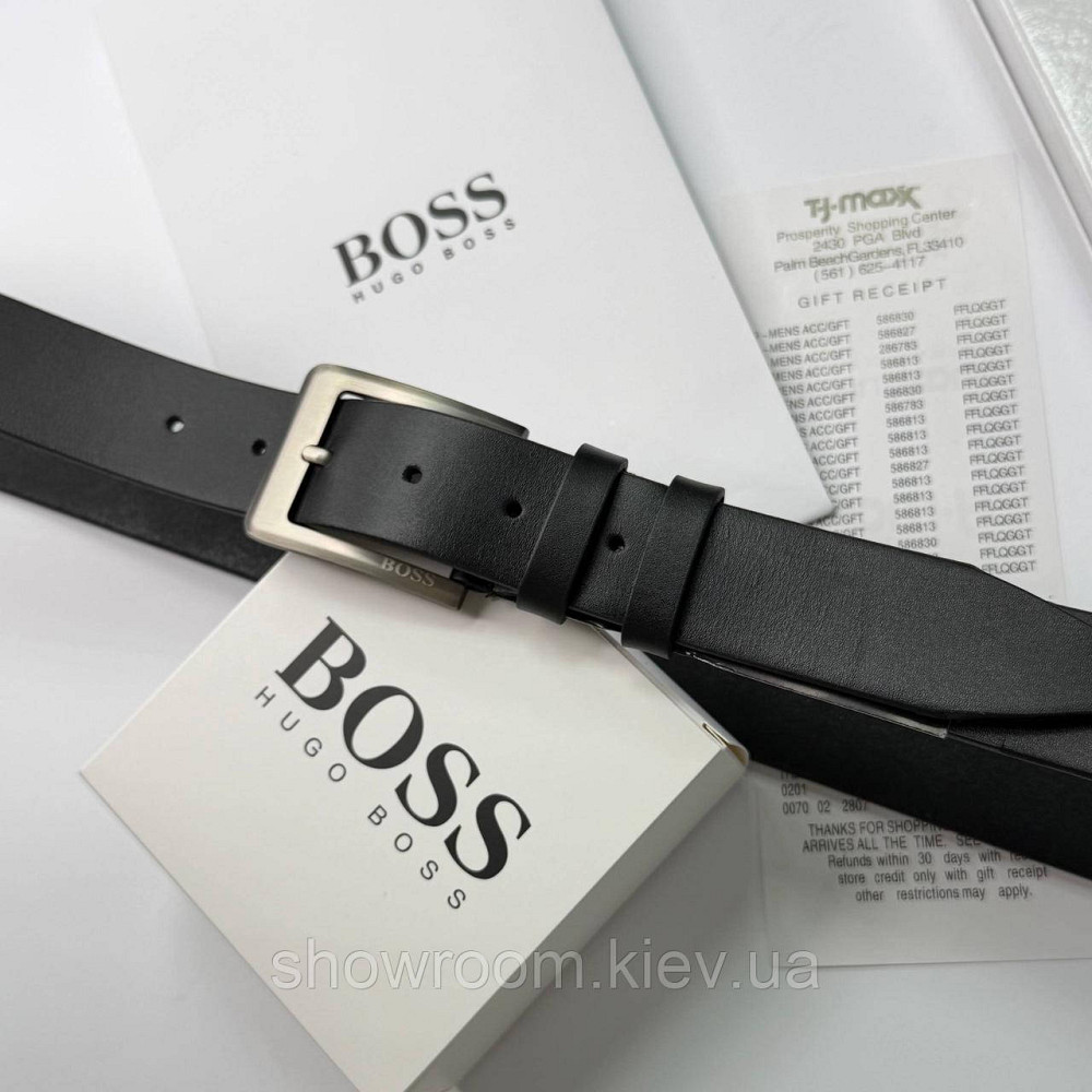 Чоловічий шкіряний брендовий ремінь Boss (216) чорний Київ - фото 3