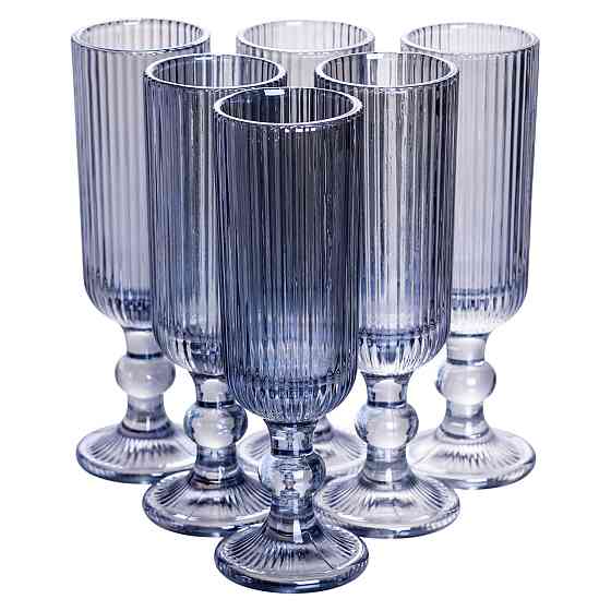Yiwu Келих для шампанського фігурний прозорий ребристий з товстого скла набір 6 шт Блакитний HP Коломия