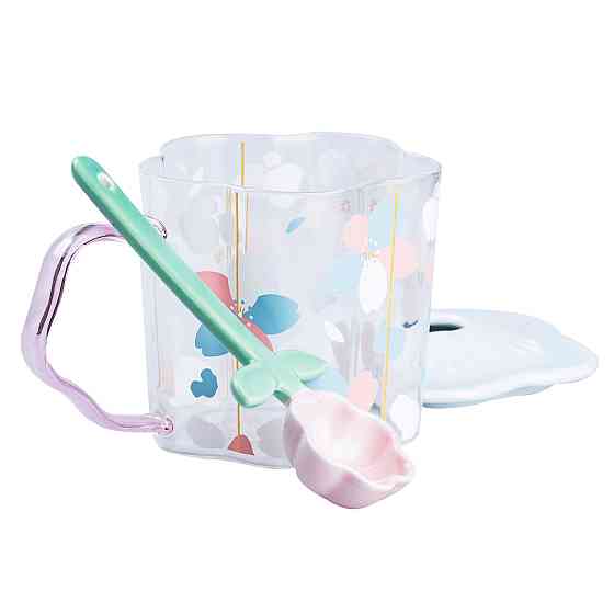 Чашка скляна 500 мл з ложкою та кришкою Блакитний HP7213BL Коломия