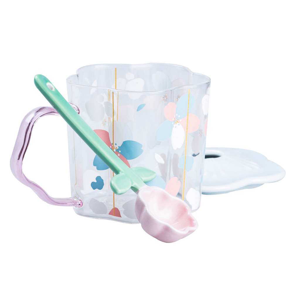 Чашка скляна 500 мл з ложкою та кришкою Блакитний HP7213BL Коломыя - изображение 4