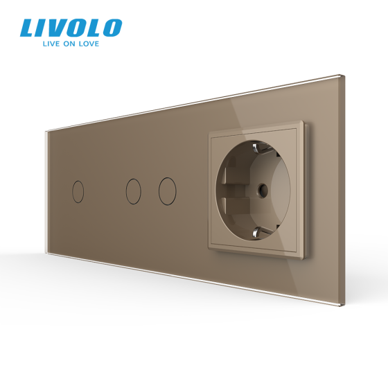 LIVOLO Сенсорний прохідний/перехресний вимикач 3 сенсора (1-2) 1 розетка Livolo золото скло (VL Коломыя