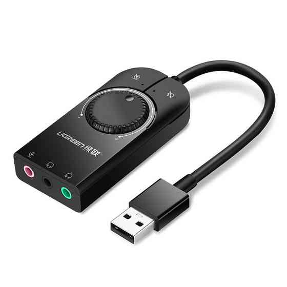 Внешняя звуковая карта Ugreen USB 2.0 c регулятором громкости CM129 (Черная, 15см) Николаев