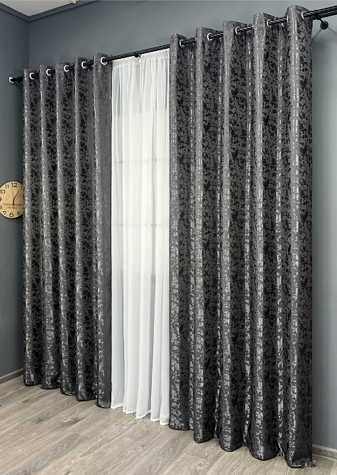 Комплект штор на люверсах VR-Textil Лен мрамор Pavliani ХО № 1267ш Серо-коричневый 150х250 см 2 шт (37-0100) Киев - изображение 14