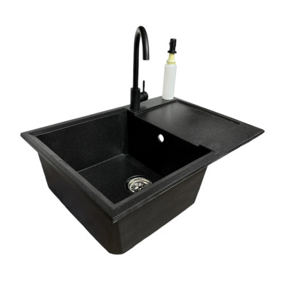 Мойка кухонная Adamant Horizon Medium чорний + змішувач та дозатор (4824296104503) Винница - изображение 1
