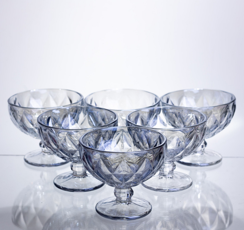 Набір креманок Diamond Blue 6 штук по 300 мл HP-19-277 прозорий для десертів йогуртів з ограненням Коломия - фото 1