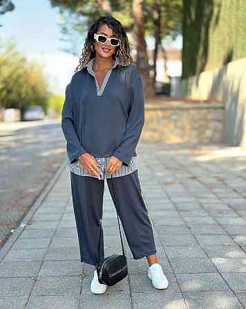 Стильний жіночий костюм двоїнка + котон. Графіт, 56/58 Одеса