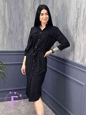 Довга сукня-сорочка з поясом "Marcella" оптом | Батал | Розпродаж моделі 50-52, Чорний Київ