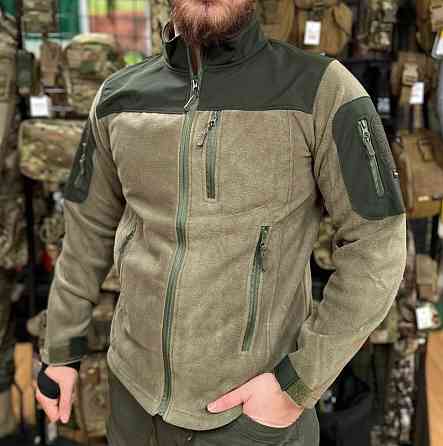 Мужская флисовая кофта Safari Tactical на молнии с Softshell вставками (Хаки) L Винница
