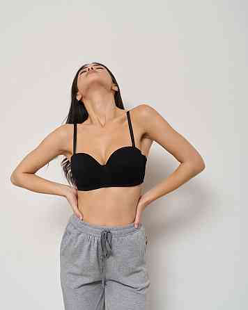 Бюстгальтер бавовняний у рубчик Nicoletta 80574 90B, Чорний Київ