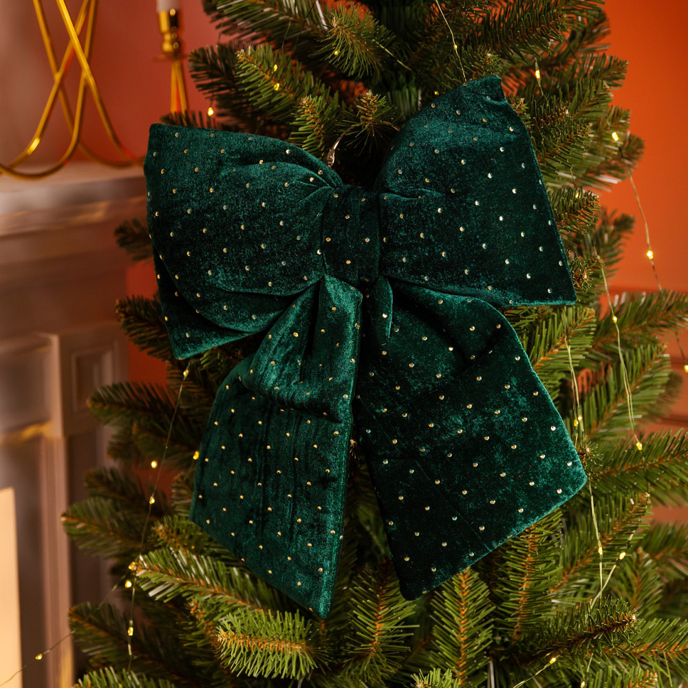 Зелений бархатний бант для декору ялинки зі стразами Київ - фото 2
