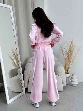 Женский повседневный велюровый костюм двойка: кофта и брюки Розовый, 42/46 Одесса