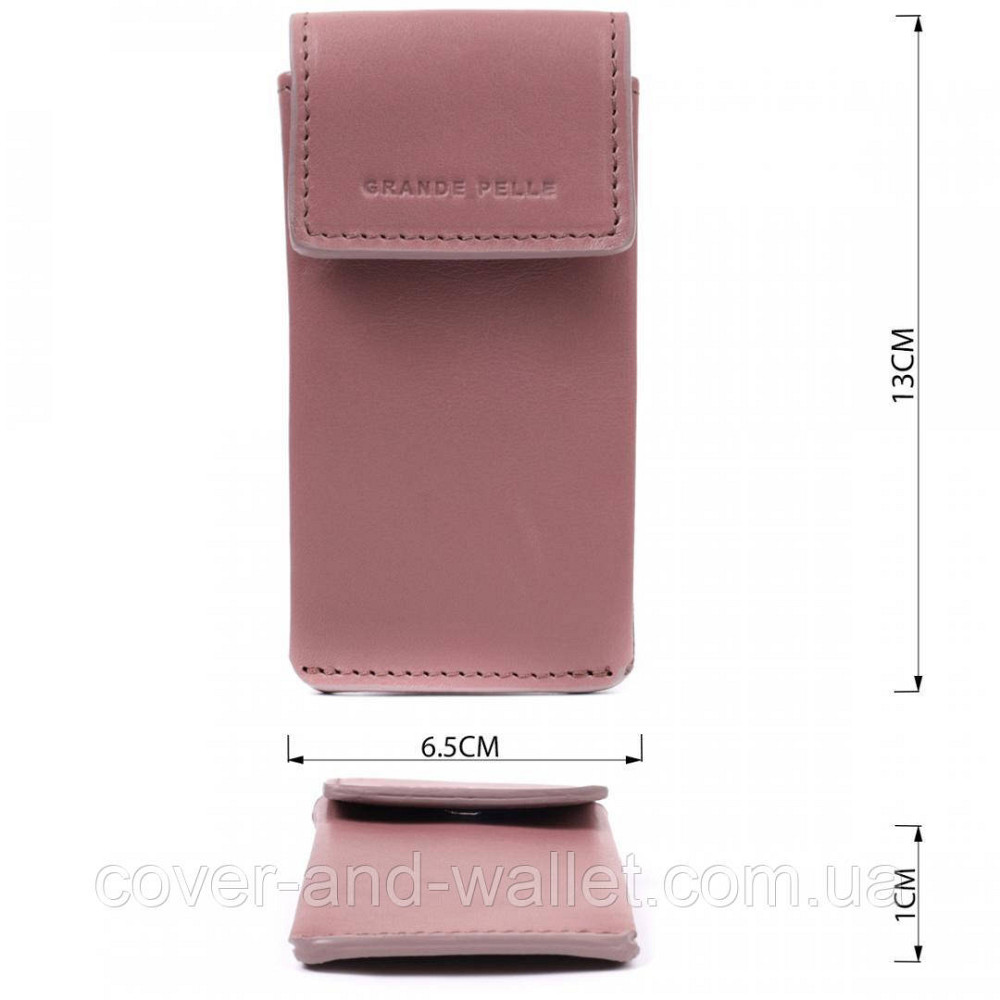 Светло-розовоя женская кожаная ключница с отделениями для карточек Grande Pelle Киев - изображение 5