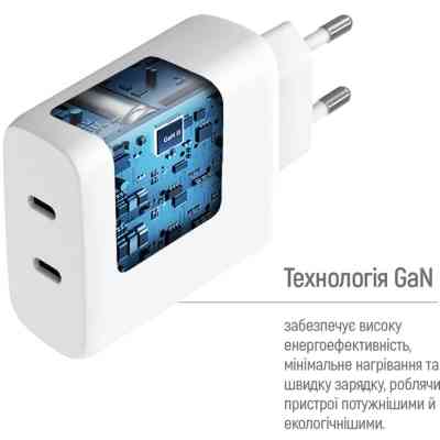 Зарядний пристрій ColorWay GaN Mini 50W PD Port PPS USB (Type-C PD 30W + Type-C PD 20W) white (CW-CHS050PD-WT) Вінниця