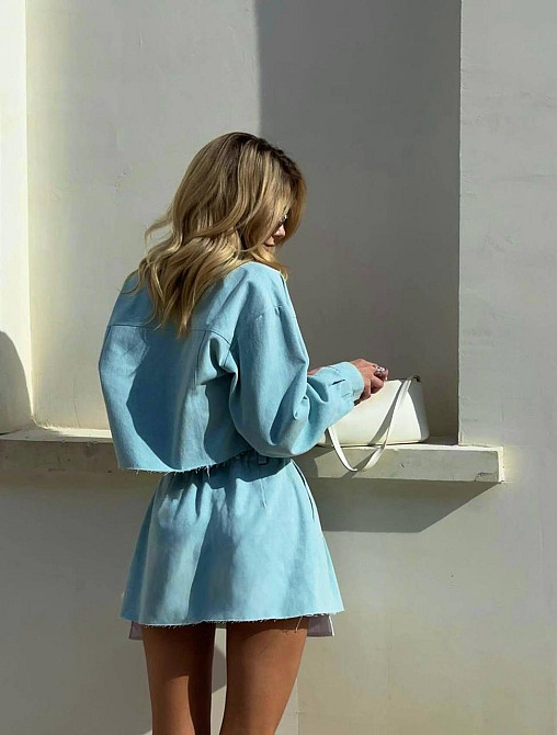 Жіночий стильний костюм-двійка: сорочка та спідниця з необробленим краєм джинс 46/48 Одеса - фото 2