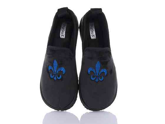 Домашні тапочки чоловічі з задником чорні тапки туфлі тм "PaGo" мод.: синя лілія Одеса