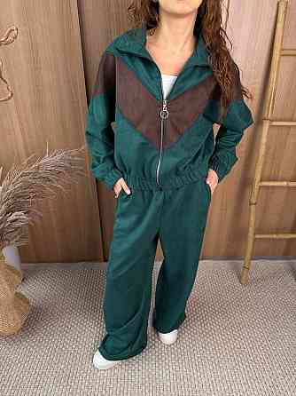 Женский стильный повседневный костюм двойка из замша на дайвинге Изумрудный Одесса