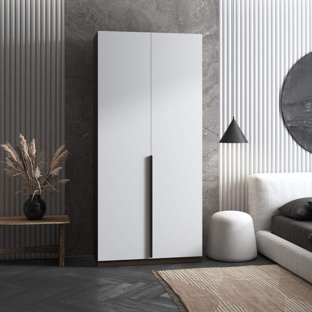 Шафа для одягу VAYS M-27 Венге Темний-Білий фасад, з штангою та полицями, ЛДСП, 100×50×220 см - для спальні, вітальні, передпокою Львів - фото 1