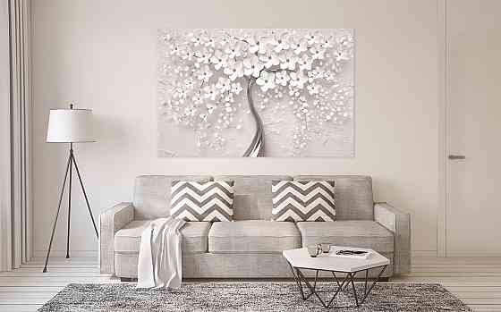 Картина холст у вітальню / спальню Дерево білі квіти     MLP_15  ( 60х30см ) 50x100 см Київ