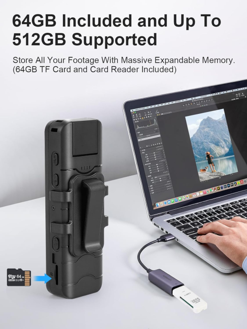Нагрудна камера SPIKECAM Z9 64GB 1080P: Нічне бачення, SOS-сигнал, LCD-екран — Професійний відеореєстратор для безпеки та спорту Київ - фото 5