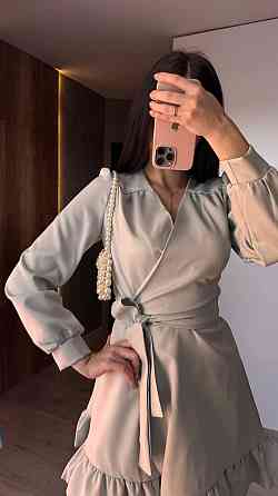 Женское романтическое платье на запах костюмка Серый Одесса