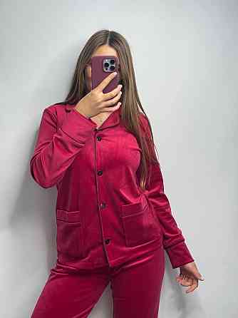 Костюм из плюшевого велюра на пуговицах с двумя карманами Вишневый XXL Харьков