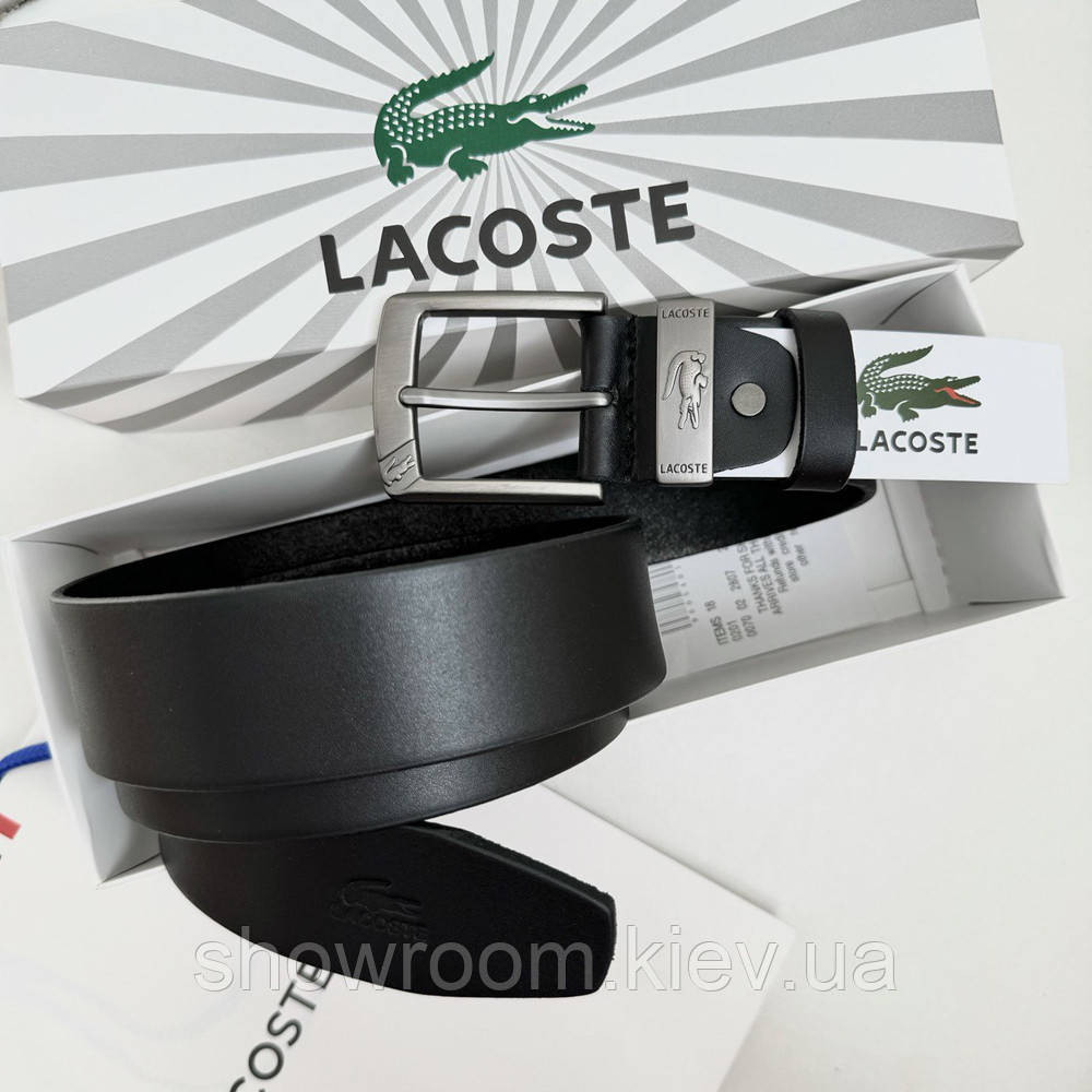 Мужской кожаный брендовый ремень Lacoste (996) черный Киев - изображение 3