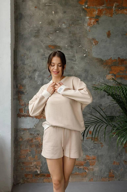 Костюм спортивний жіночий з шортами Пудровий M/L Харків - фото 3