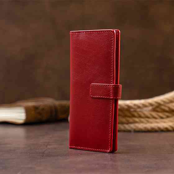 Вертикальний жіночий гаманець глянсовий Anet на кнопці GRANDE PELLE 11325 Червоний Київ