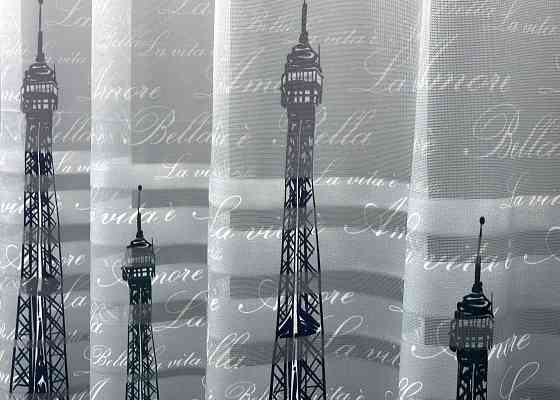 Тюль VR-Textil 1750т с принтом Париж Синий с белым 300х270 см (42-0785) Киев