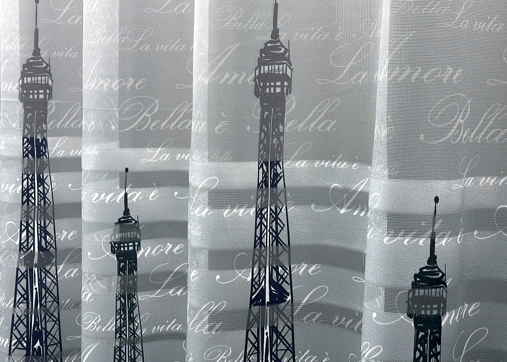 Тюль VR-Textil 1750т с принтом Париж Синий с белым 300х270 см (42-0785) Киев - изображение 5