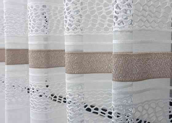 Короткий тюль VR-Textil 1945т Жаккард Белый с капучино 350х145 см (42-1161) Киев