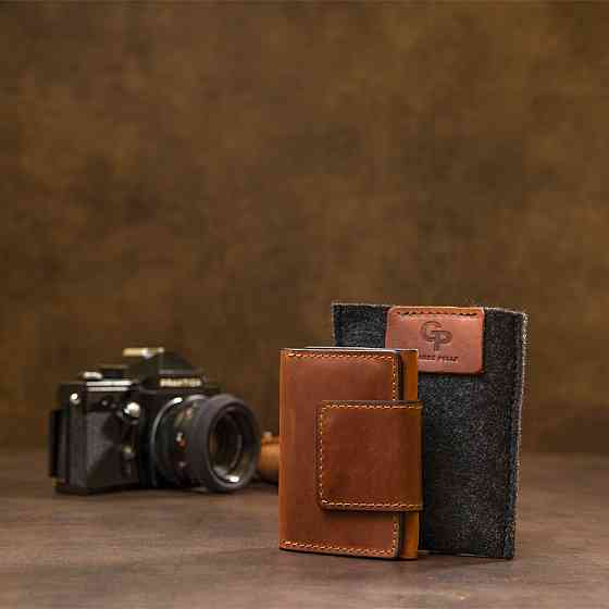 Кожаная винтажная визитница Коричневый (GRANDE PELLE) Киев