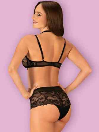 Комплект кружевной Obsessive Elizenes с чокером, черный, L/XL Sex Aura Киев