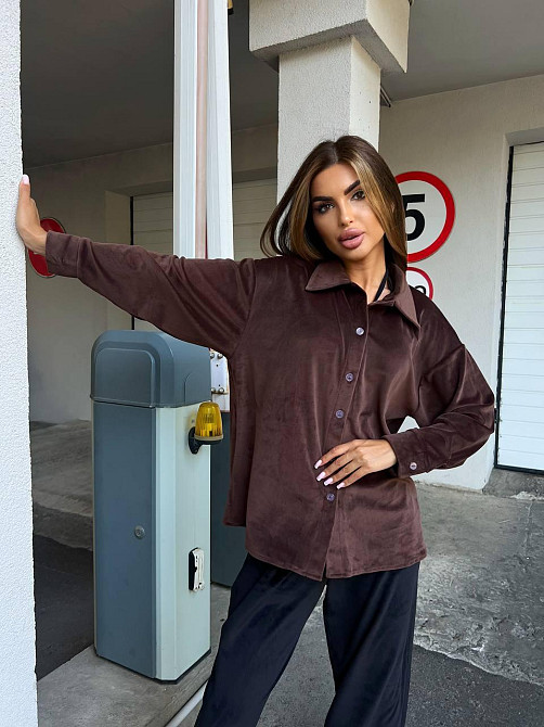 Женский прогулочный костюм двойка: рубашка + штаны палаццо турецкий велюр спорт Шоколад, 46/48 Одесса - изображение 8