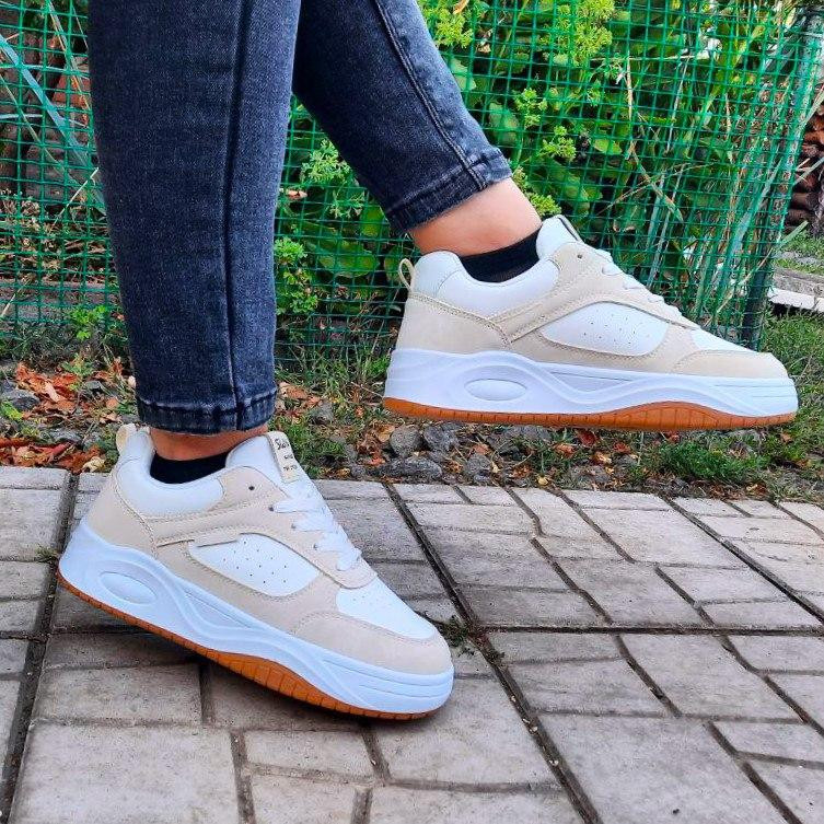 Женские Бежевые Кроссовки Белые Слипоны Мокасины (размеры: 37,38,39,40) Днепр - изображение 2