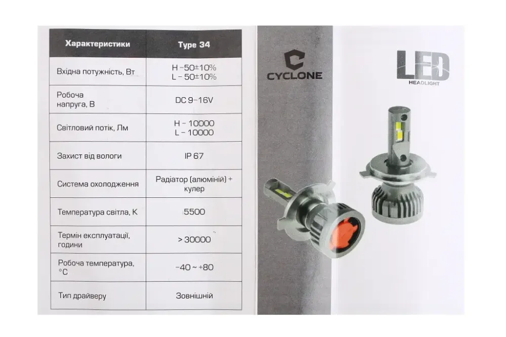 Лампа диодная   H3  12В 10000лм/5500К/50Вт/CSP3570 Cyclone с кулером Винница - изображение 3