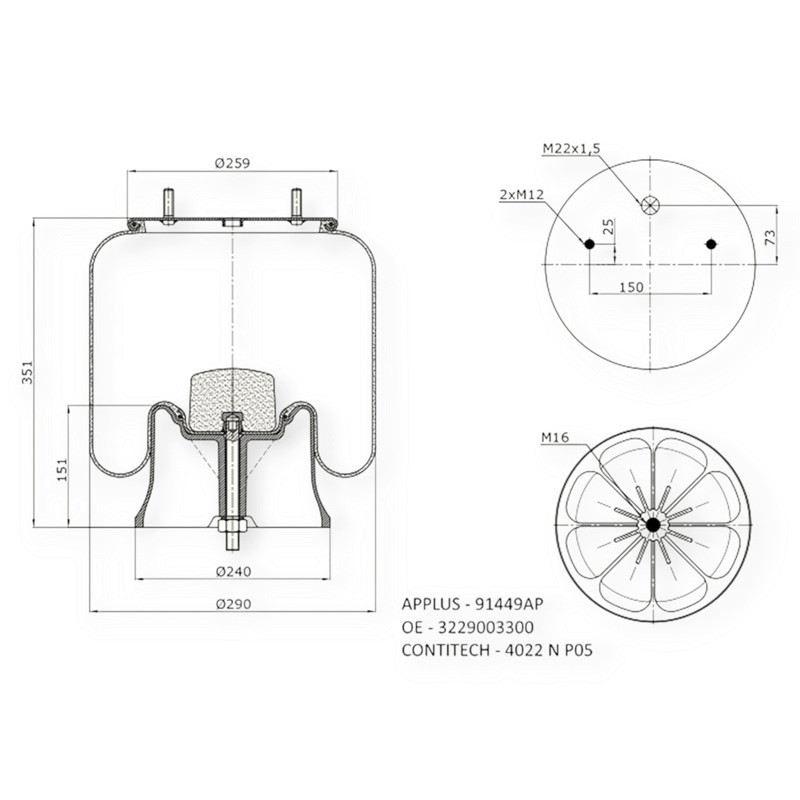 Пневмобалон ROR-MERITOR | SAF CONTI (4022 N P05) Мукачево - фото 1