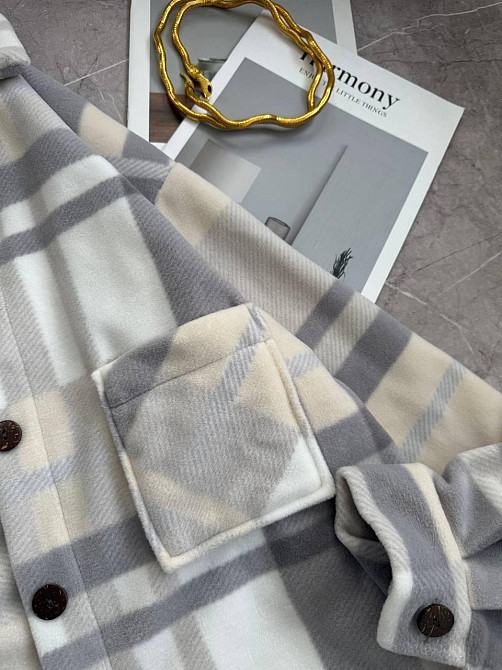 Женская теплая рубашка оверсайз в клетку на пуговицах турецкий флис Одесса - изображение 4